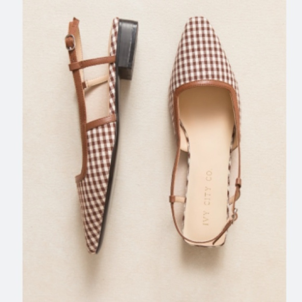 Ivy City Co Brown Flats with Classic Checkered Design Sz 10 NWOT Vacation Preppy